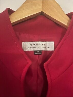 Tahari Women's Red Collarless Button-Down Shirt